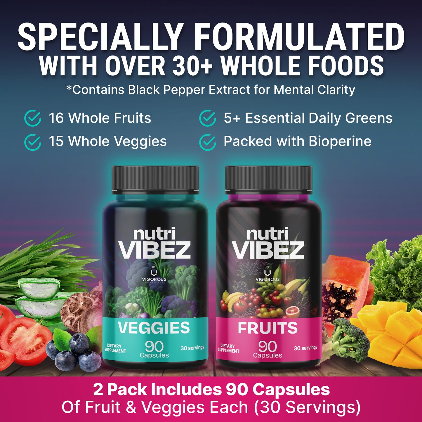 Nutri Vibez Fruits and Veggies Supplement - Whole Produce Fruit and Vegetable Supplement