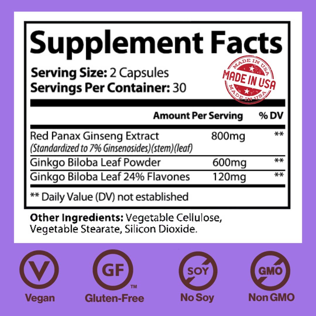 Panax Ginseng Extract + Ginkgo Biloba - Extra Strength Stamina Performance