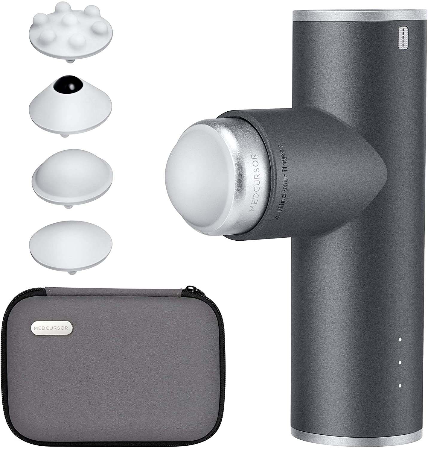 Portable Mini Massage Gun, Quiet Powerful Brushless Motor, 4 Heads and 3 Modes Helps Relieve Soreness Gray