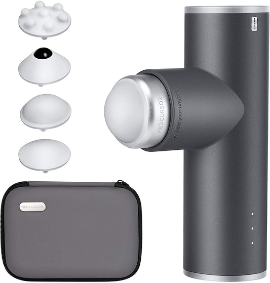 Portable Mini Massage Gun, Quiet Powerful Brushless Motor, 4 Heads and 3 Modes Helps Relieve Soreness Gray