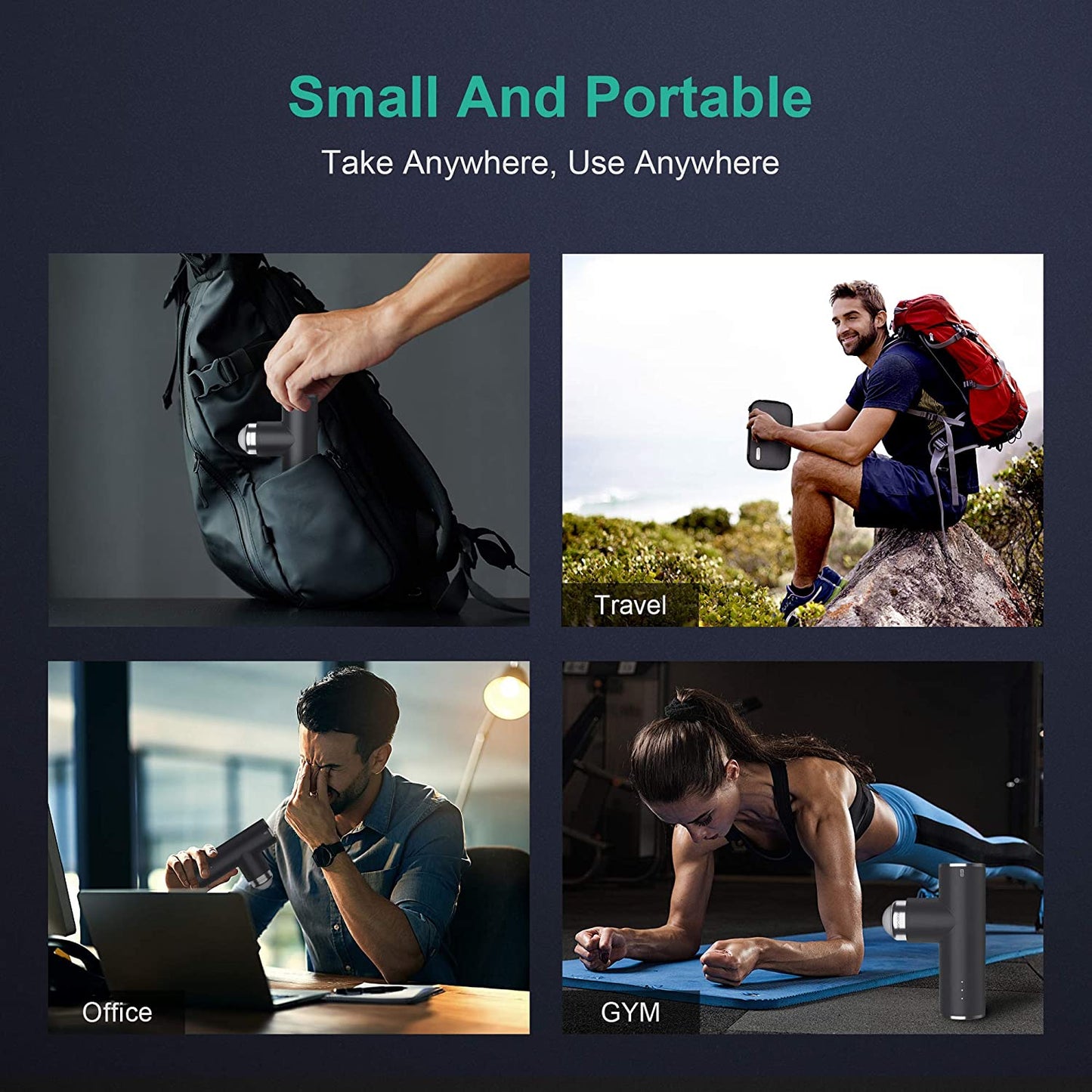 Portable Mini Massage Gun, Quiet Powerful Brushless Motor, 4 Heads and 3 Modes Helps Relieve Soreness Gray