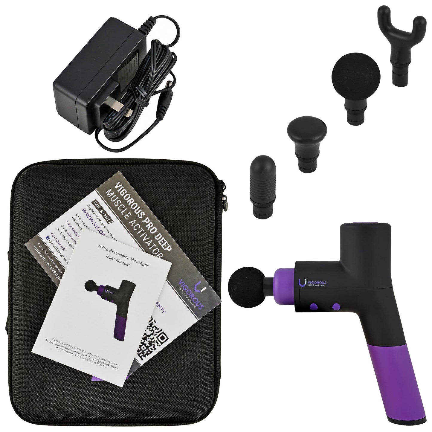 VI PRO Ultra Quiet Percussion Massager - Includes Multiple Heads and Free Hard Travel Case