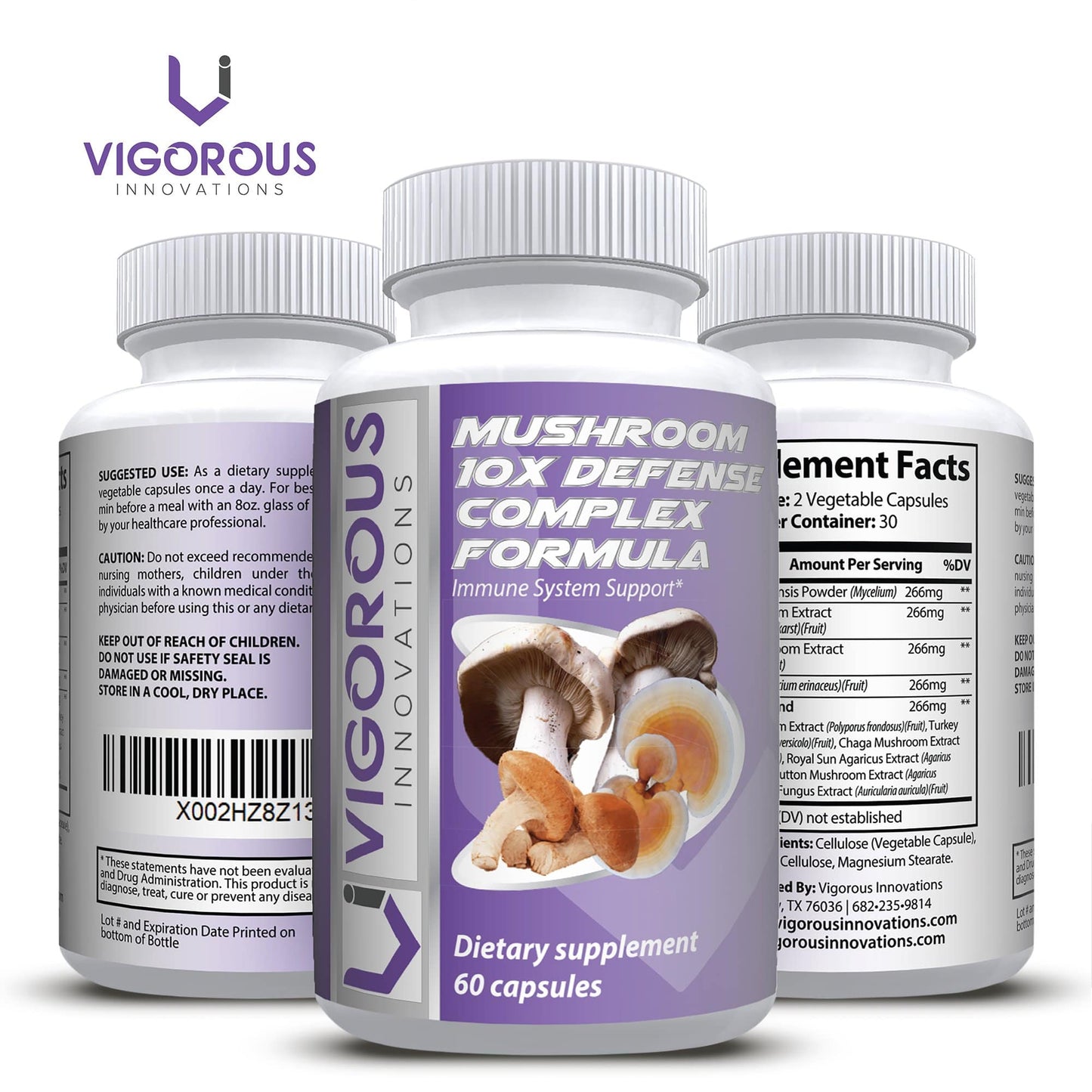Vigorous Innovations Mushroom 10X Defense Complex Formula - Natural Immune System Support