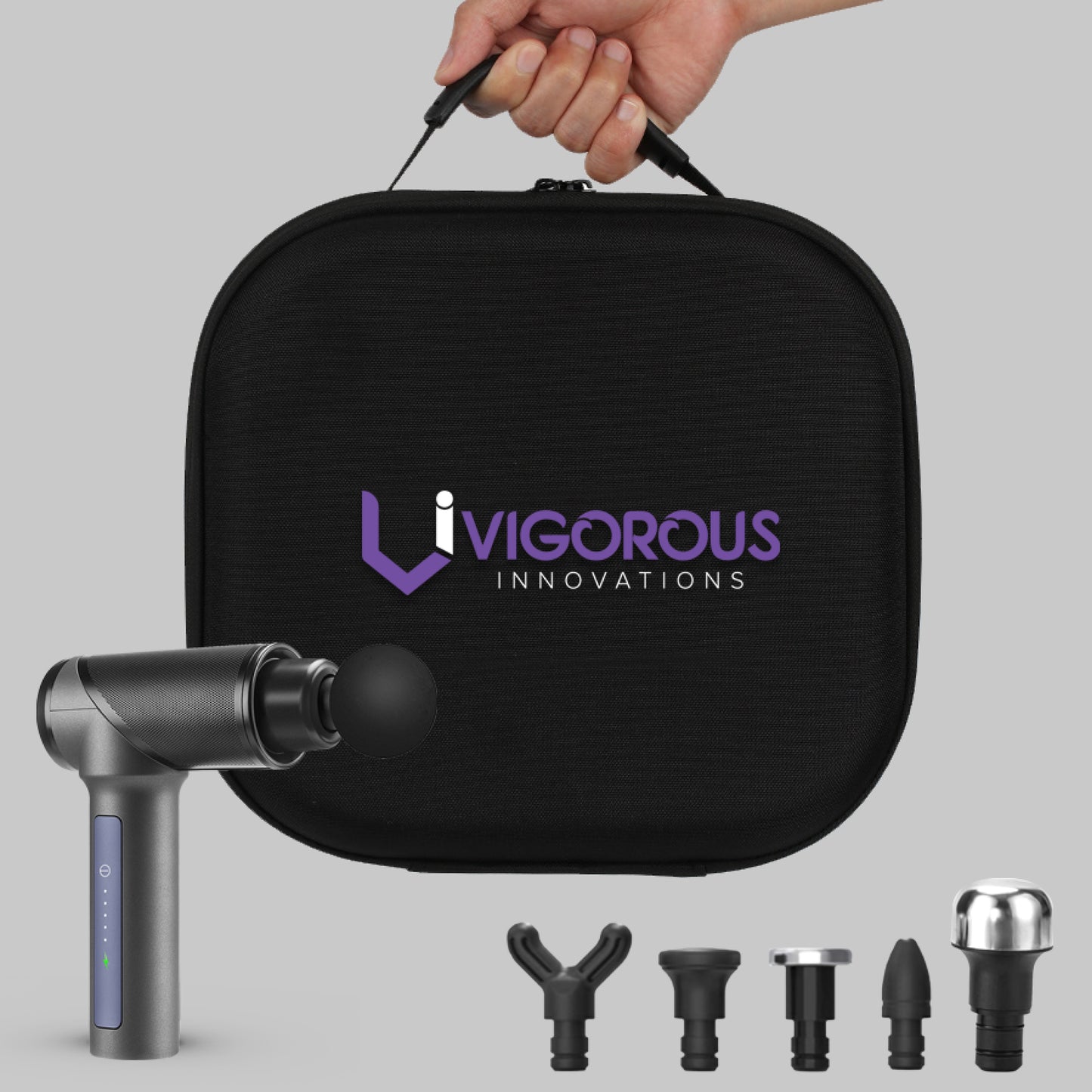 Gray VI Pro Sport Handheld Percussion Massager- 6 Pro Attachments Included