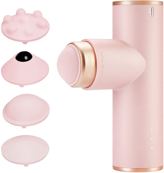 ** NEW ** Portable Mini Massage Gun, Quiet Powerful Brushless Motor, 4 Heads and 3 Modes Helps Relieve Soreness Pink