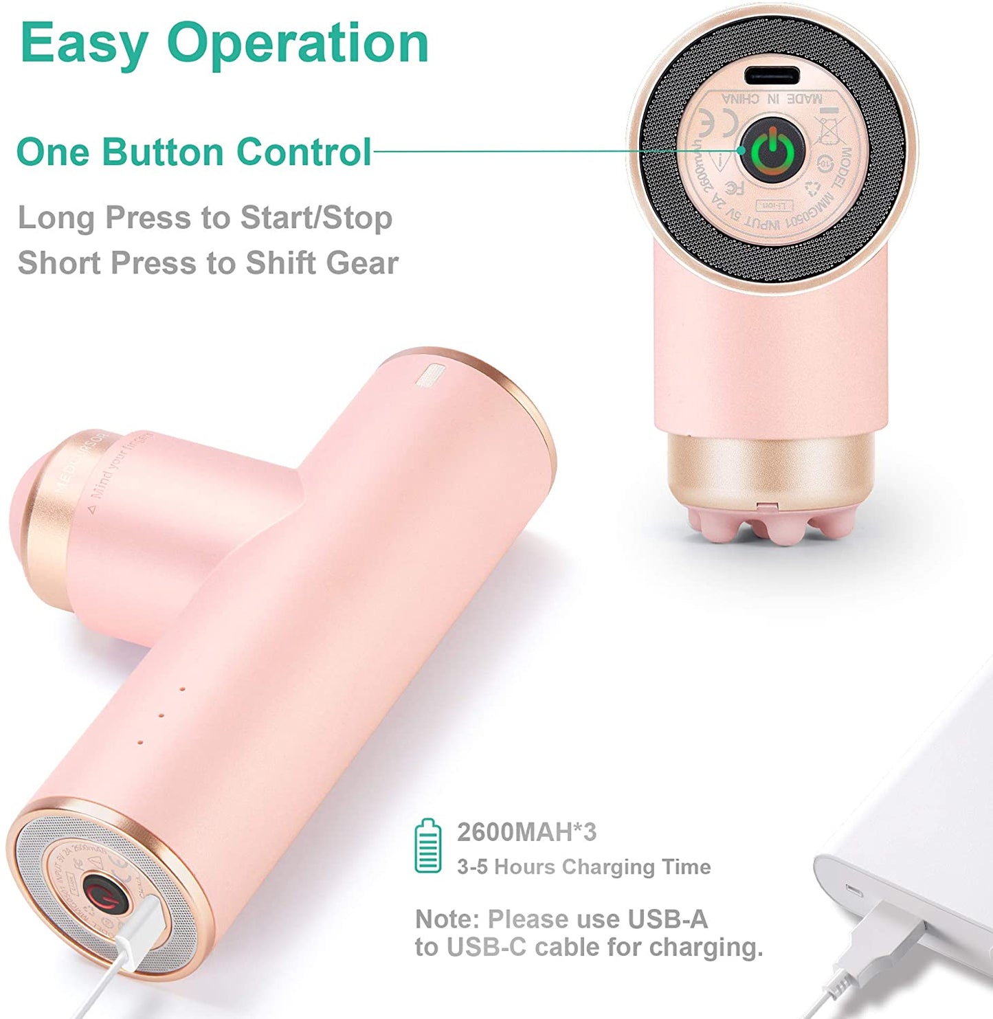 ** NEW ** Portable Mini Massage Gun, Quiet Powerful Brushless Motor, 4 Heads and 3 Modes Helps Relieve Soreness Pink