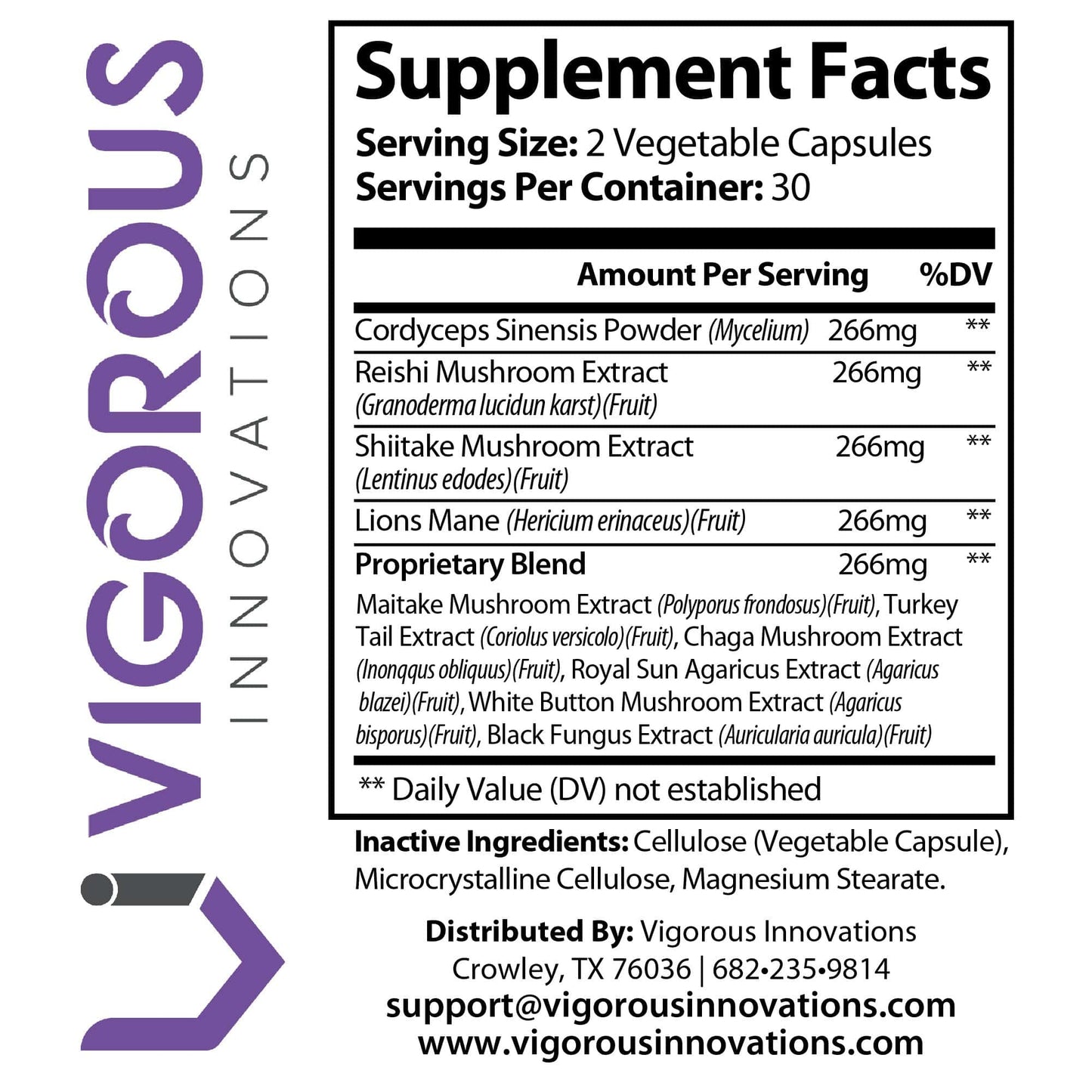 Vigorous Innovations Mushroom 10X Defense Complex Formula - Natural Immune System Support