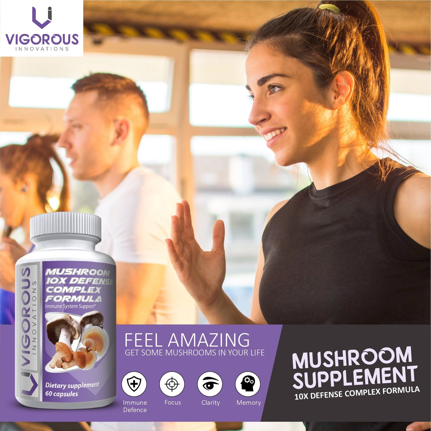 Vigorous Innovations Mushroom 10X Defense Complex Formula - Natural Immune System Support